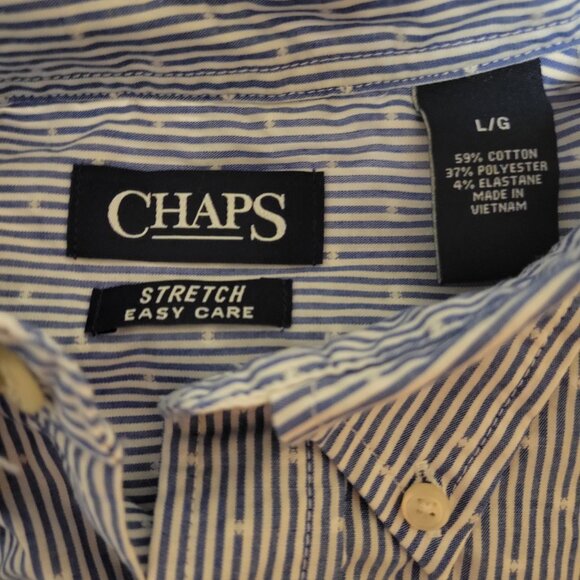 Chaps Stretch Button-Down Shirt Blue White Stripe – Men’s L - Picture 3 of 5